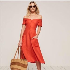 Reformation Mariposa Dress Tencel Linen Red Orange Persimmon Size 0